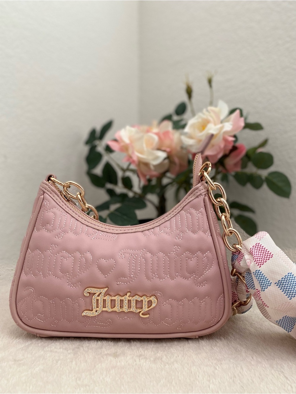 Juicy Couture Blush Pink Quilted Logo Chain Shoulder Bag